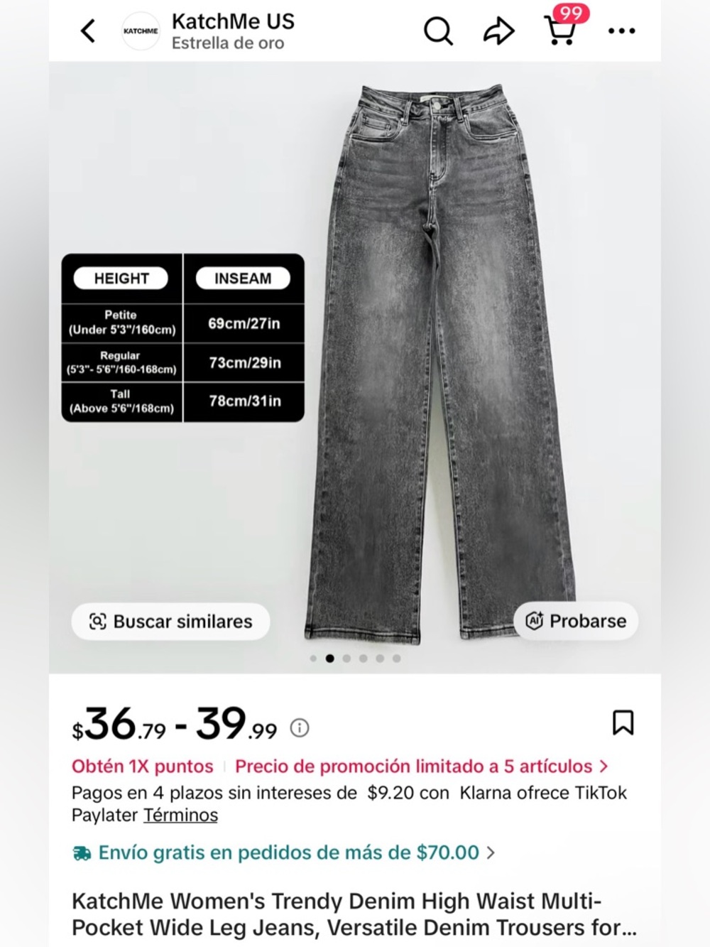 Katch Me High-Rise Straight Leg Women’s Jeans - Washed Gray -Size Large